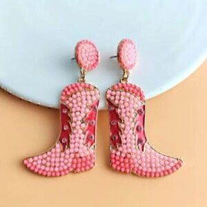 Pink Cowboy Boots  Dangle Earrings  Rice Beads Decor Bohemian Jewelry Female